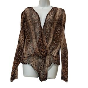 Fashion Nova Brown Snake Print Bodysuit
